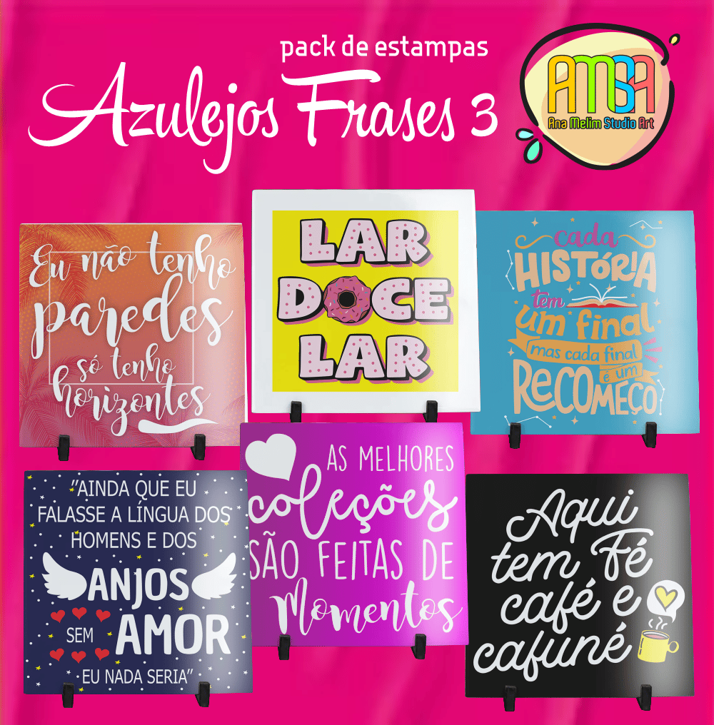 PACK FRASES 3 AZULEJO – Ana Melim Studio Art